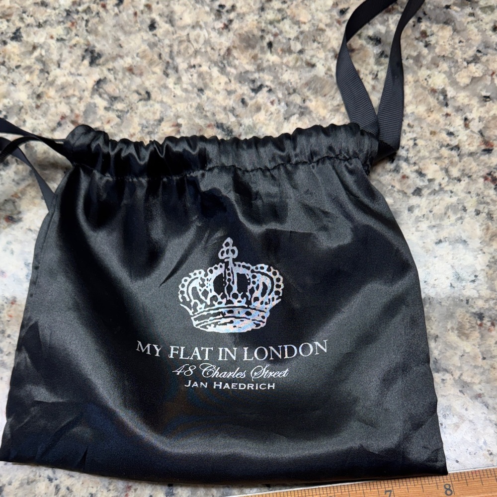 My Flat in London Black and Silver Embellished Wristlet and satin Bag - Picture 6 of 9